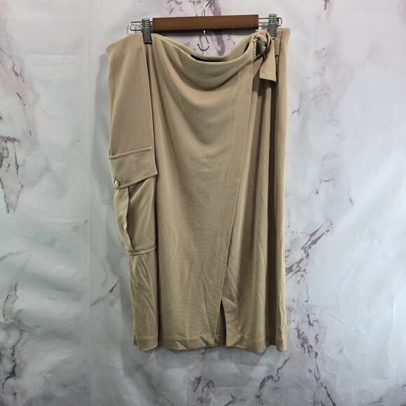 LRL Ralph Lauren Skirt Set Womens XL 2X Tan Beige Button Up Outfit Two Piece - Picture 12 of 16